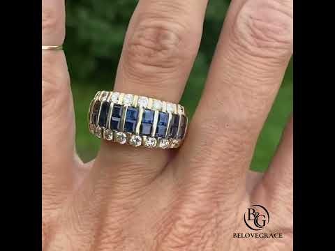 Luxury Wide Golden Blue Sapphire Asscher Cut Moissanite Wedding Band Ring